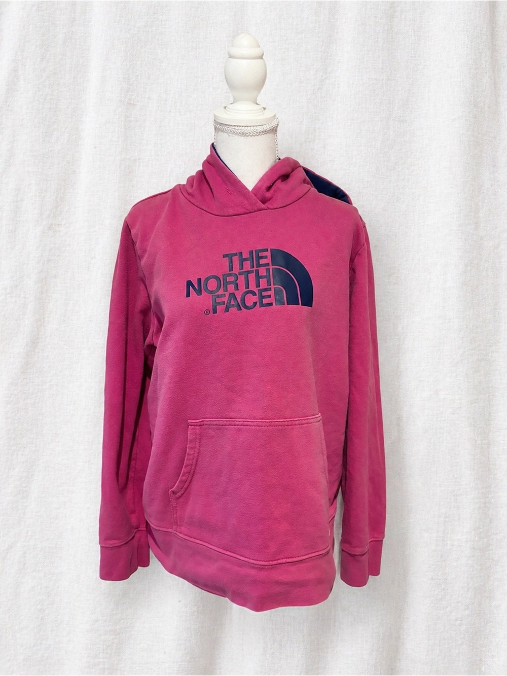 The North Face Magenta Pullover Hoodie with Navy Logo